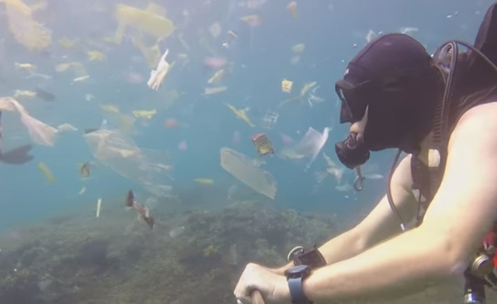 Film Penyelam Sendiri Berenang di Laut yang Terisi Sampah Plastik