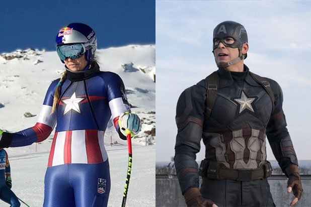 Pemain Ski Lindsey Vonn Saluran Captain America di Lereng